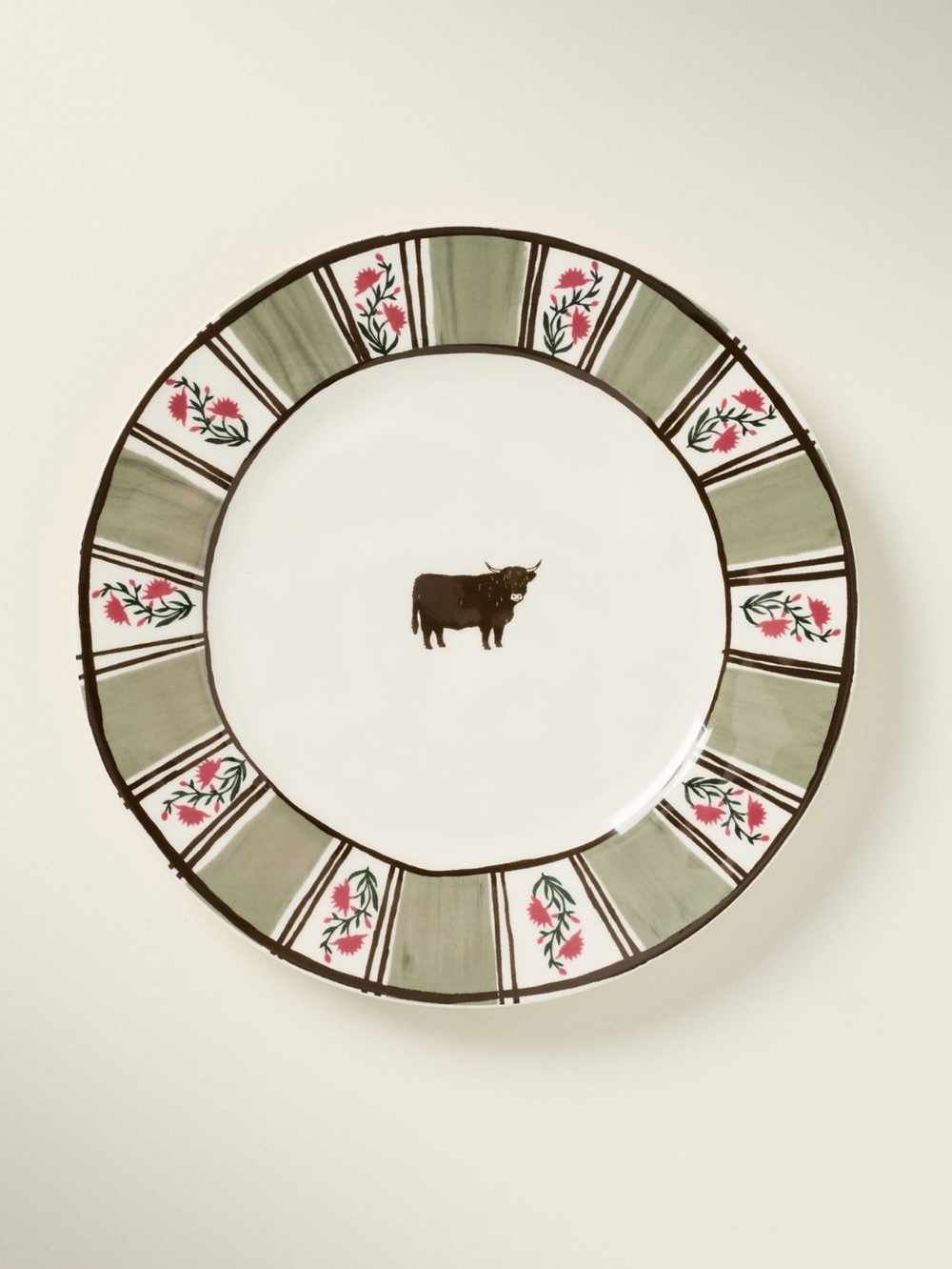 Anthropologie Mille Stoneware Plate Dessert New Farm Highland Cow 8.25” Set of 2